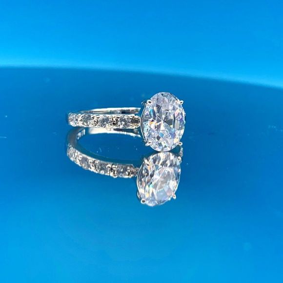 Pave Sterling Silver and Cubic Zirconia Engagement Ring - Picture 3 of 15